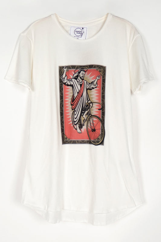 Tee Long Back Jesus Bike
